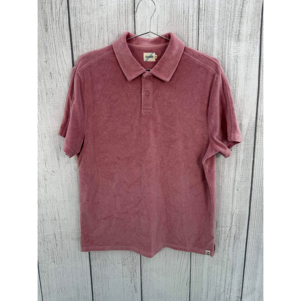 Fair Harbor Polo Shirt Mens MEDIUM Pink Sand Terry Cloth Short Sleeve Summer